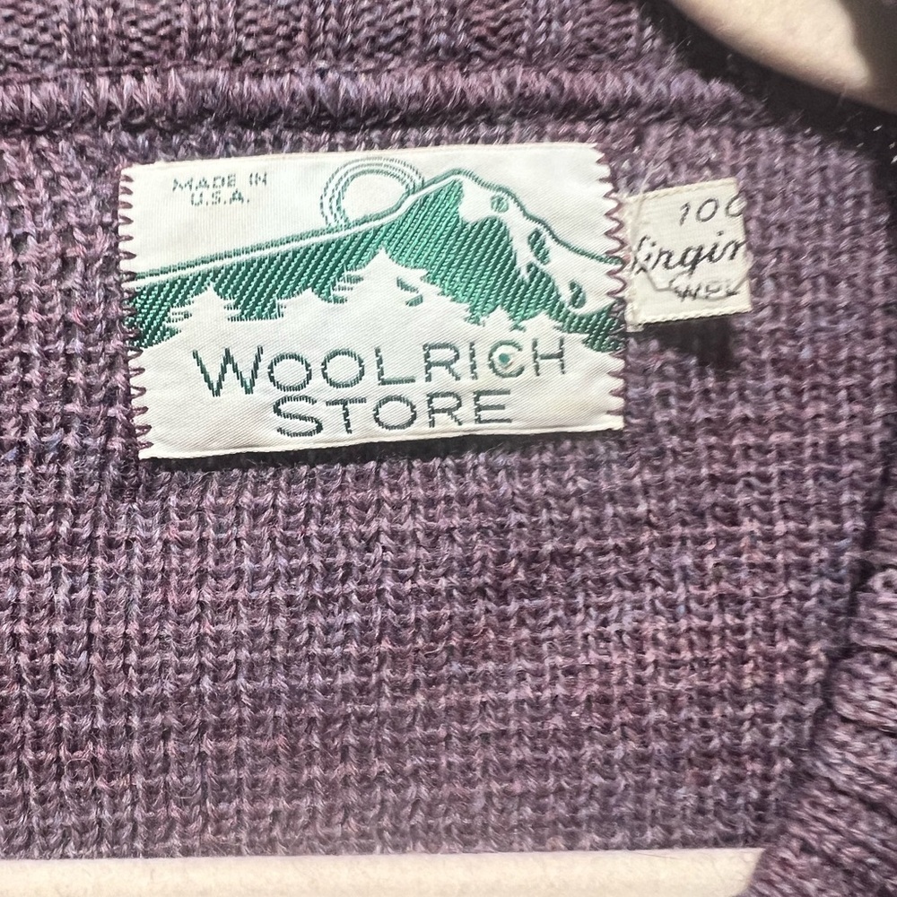 Woolrich Fair Isle Cardigan Sweater Purple Nordic Knit Button Front Sz Large - Picture 7 of 8